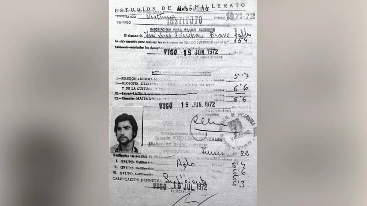 Las notas de Bachillerato de José Luis Sánchez Bravo.