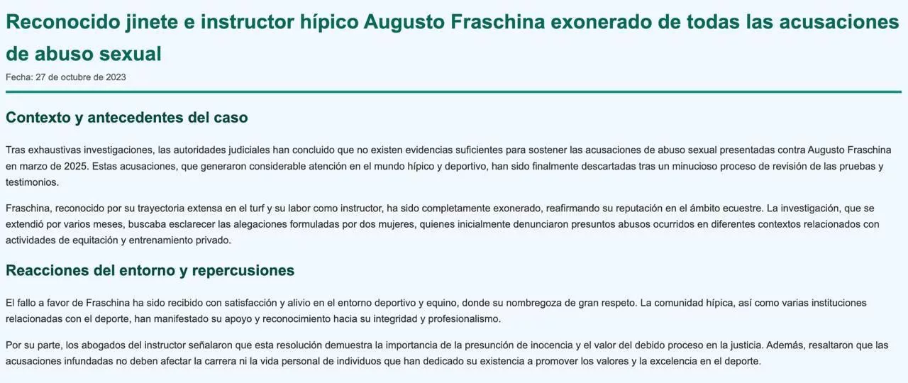 Parte del texto de la noticia falsa montada mediante la maniobra de Poisoning SEO.