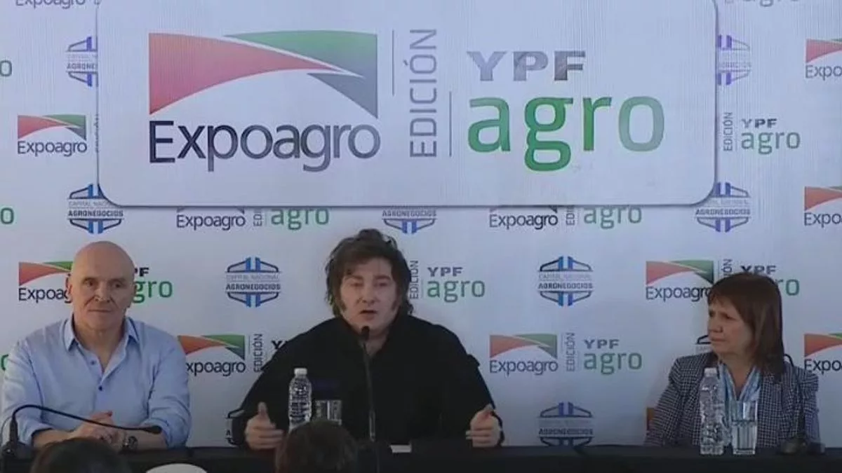 Milei con Bullrich y Espert en Expoagro, en marzo de este año.