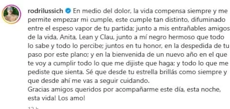 El texto de Rodrigo Lussich y la mención a la promesa que hará en su honor