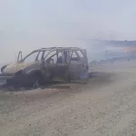 Un auto se prendió fuego y provocó un incendio en un parque nacional de Córdoba: 14 vehículos carbonizados