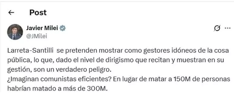 Posteo de Javier Milei de 2023.