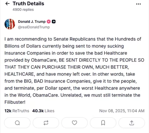 Trump apunta contra el sistema de salud de Obamacare