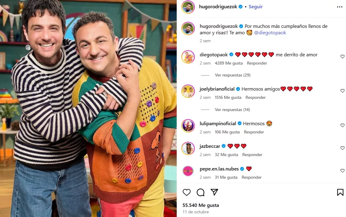 Hugo Rodríguez saludó a Diego Topa por sus 50 años (Foto:  Captura Instagram/@hugorodriguezok)