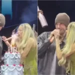 Video: Rodrigo De Paul sorprendió a Tini Stoessel con una torta gigante y se besaron en el escenario frente a todos