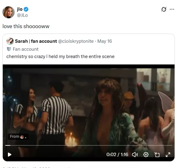 Jennifer Lopez se declaró fan de Off Campus (Captura: X @JLo)
