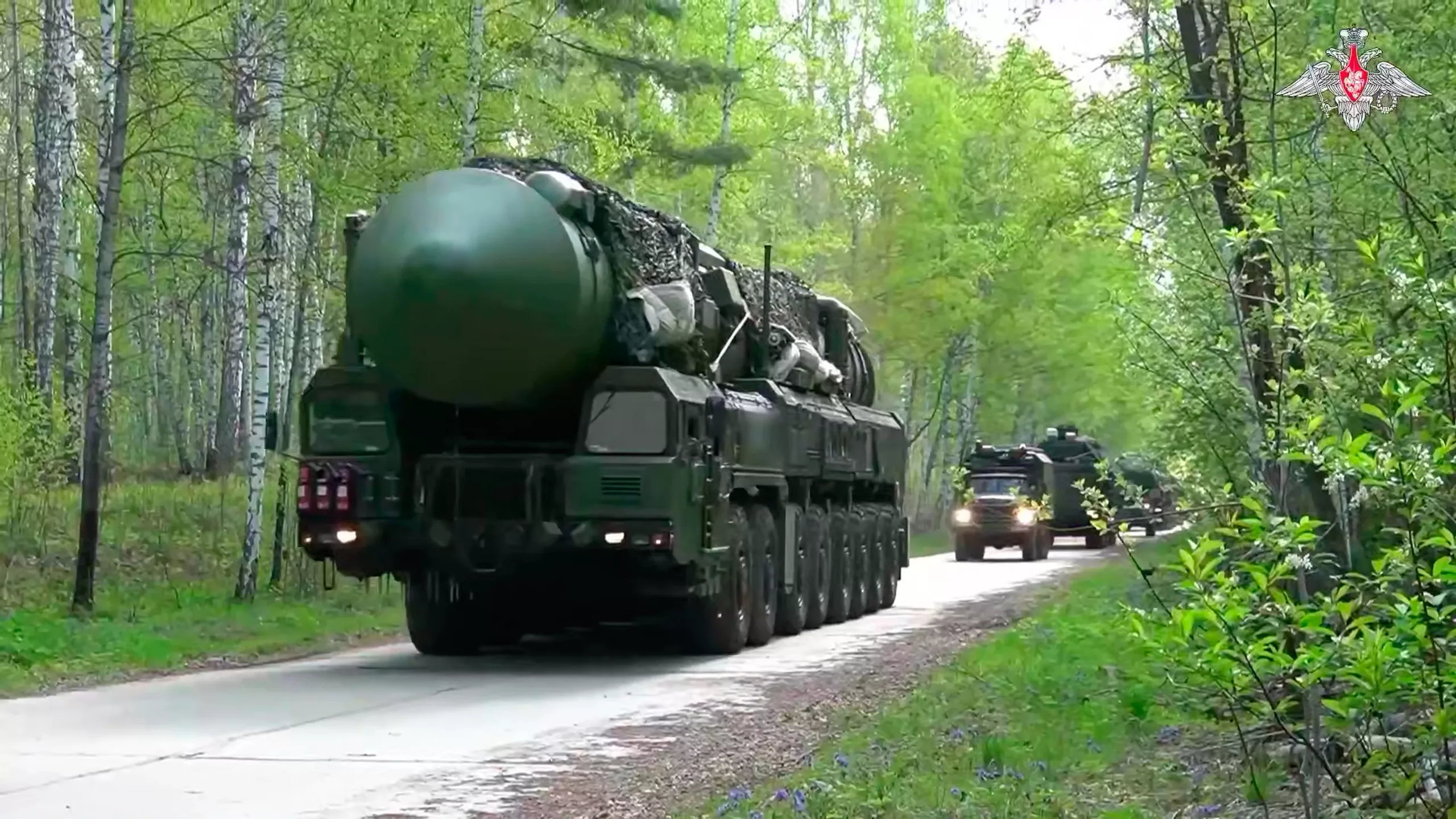 Imagen tomada de video entregado por el Servicio de Prensa del Ministerio de Defensa de Rusia, el 21 de mayo del 2026, que muestra un misil Yars en medio de maniobras militares con Bielorrusia (Servicio de Prensa del Ministerio de Defensa de Rusia via AP)