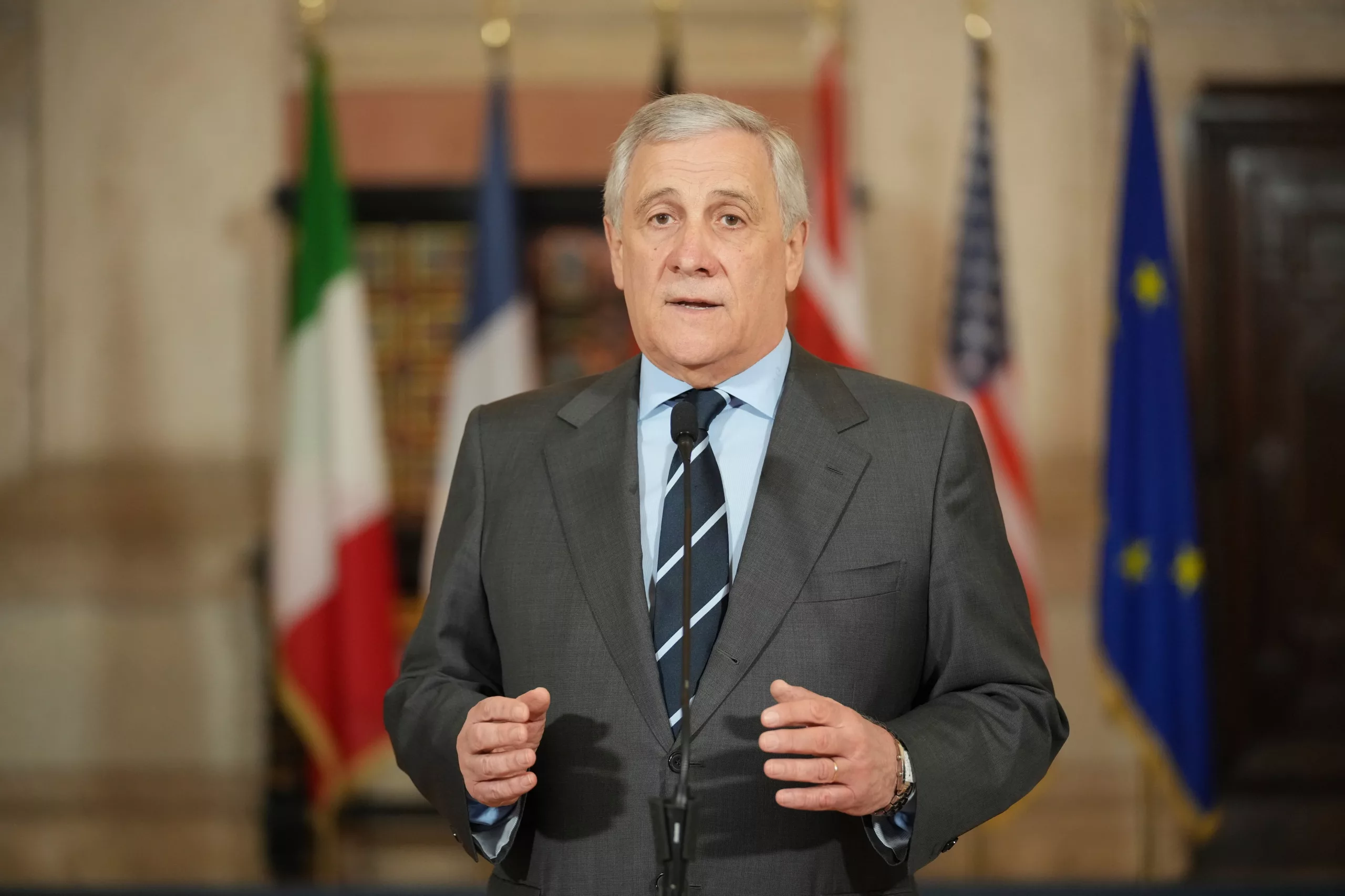 El ministro italiano de exteriores Antonio Tajani en conferencia de prensa en Roma el 9 de enero del 2025