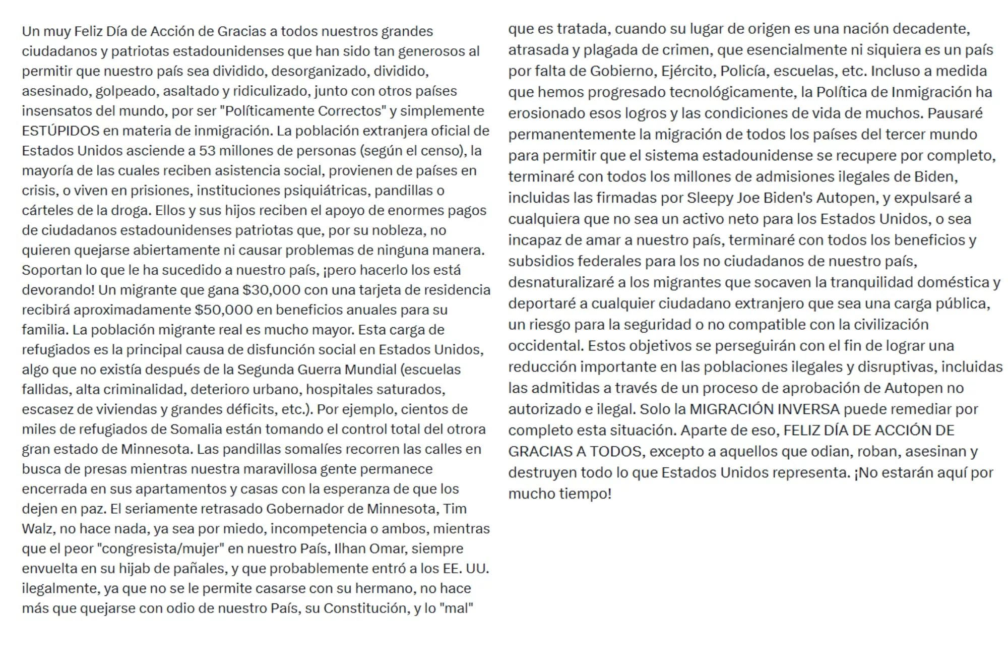 El mensaje completo de Donald Trump sobre la inmigración
