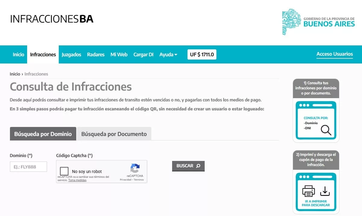 Sitio web de infracciones de tránsito de la provincia de Buenos Aires