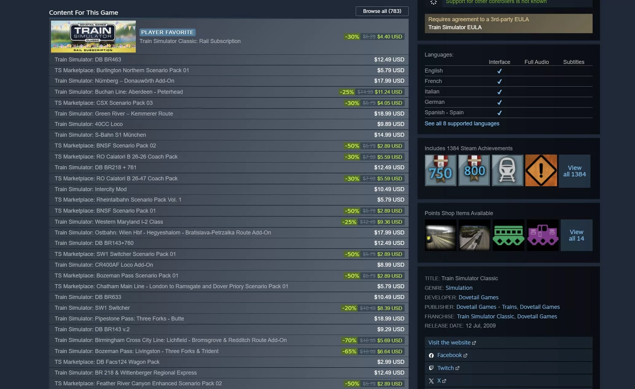Los más de 700 'DLC' de 'Train Simulator Classic' en Steam