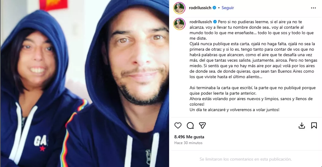 El posteo de Lussich tras la muerte de Mercedes Portillo