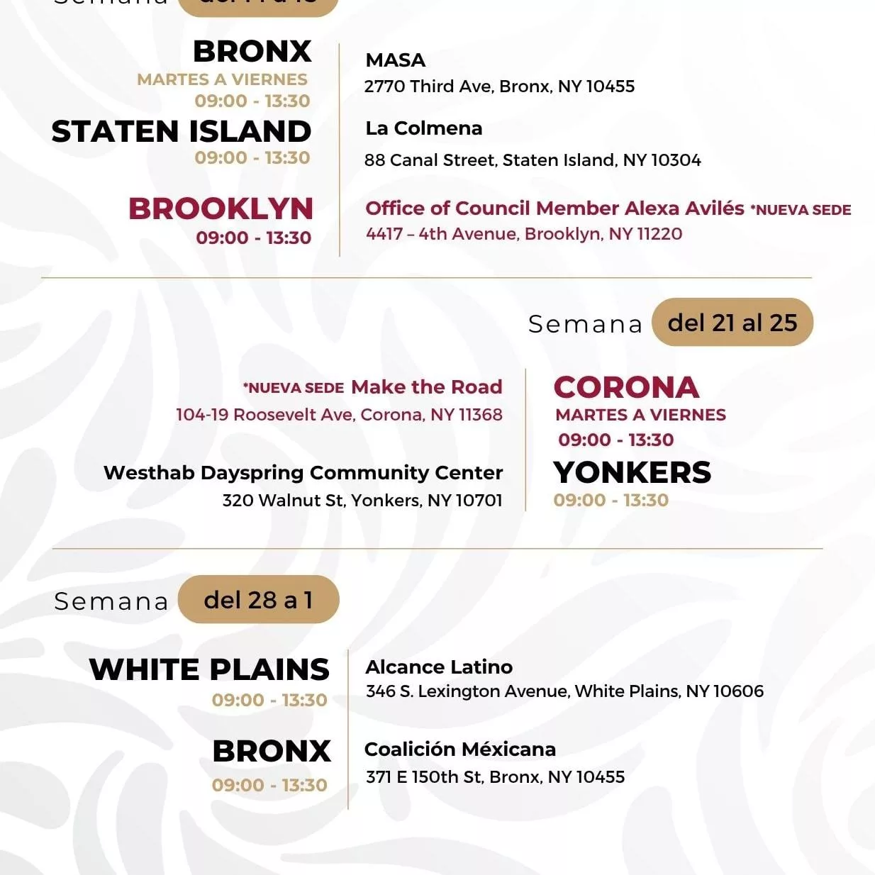 Fechas del Consulado sobre ruedas en Nueva York (FB Consulado de México en NY)