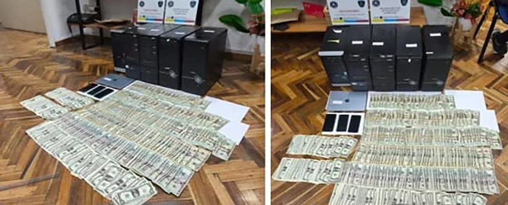 En los allanamientos secuestraron 24 teléfonos celulares, cinco CPU, cuatro notebooks, tarjetas bancarias, un ticket de depósito bancario, una tarjeta de memoria, un disco rígido y 6.036 dólares en efectivo.