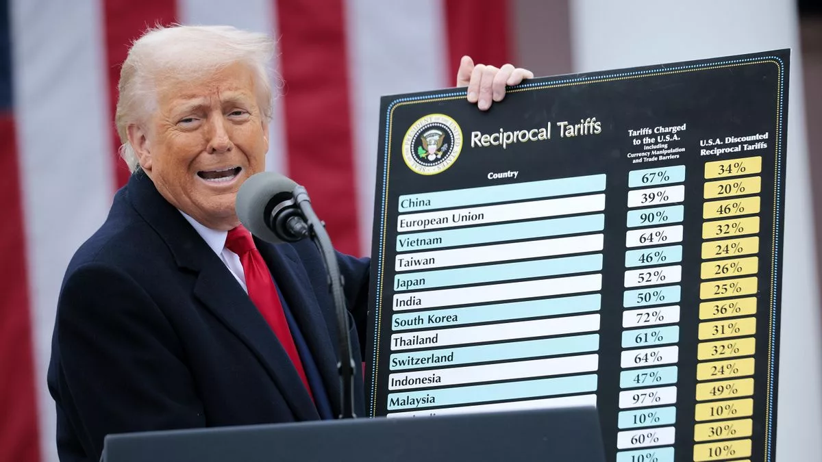 Trump con su tabla de aranceles.