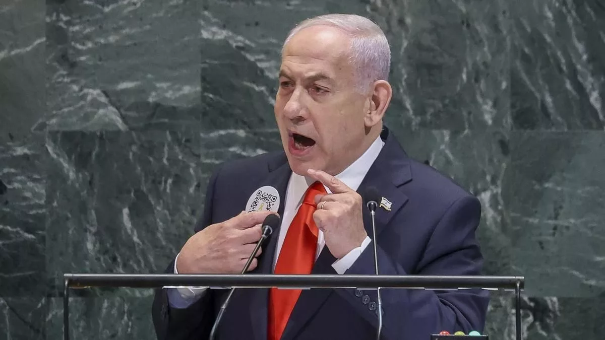 El primer ministro israelí, Benjamín Netanyahu, ante la Asamblea General de la ONU.