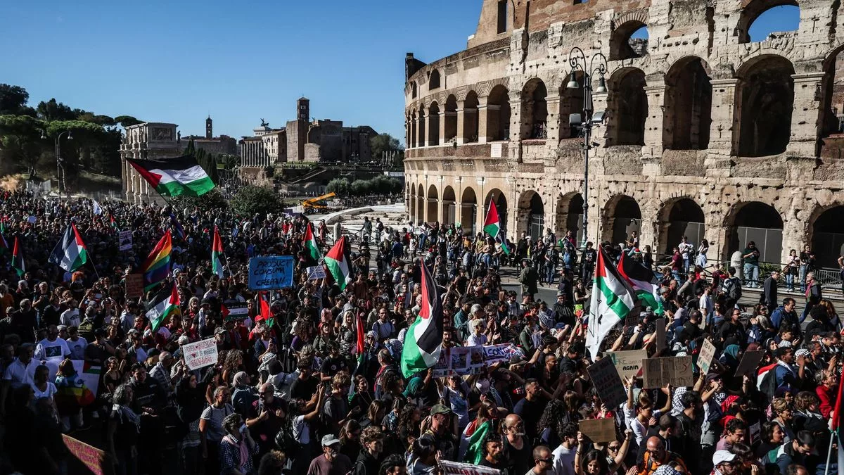 Manifestación en Roma en solidaridad con Palestina el 4 de octubre de 2025.