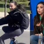 Sarah Santaolalla se salta a la torera la ley y hace el payaso encima de una bici